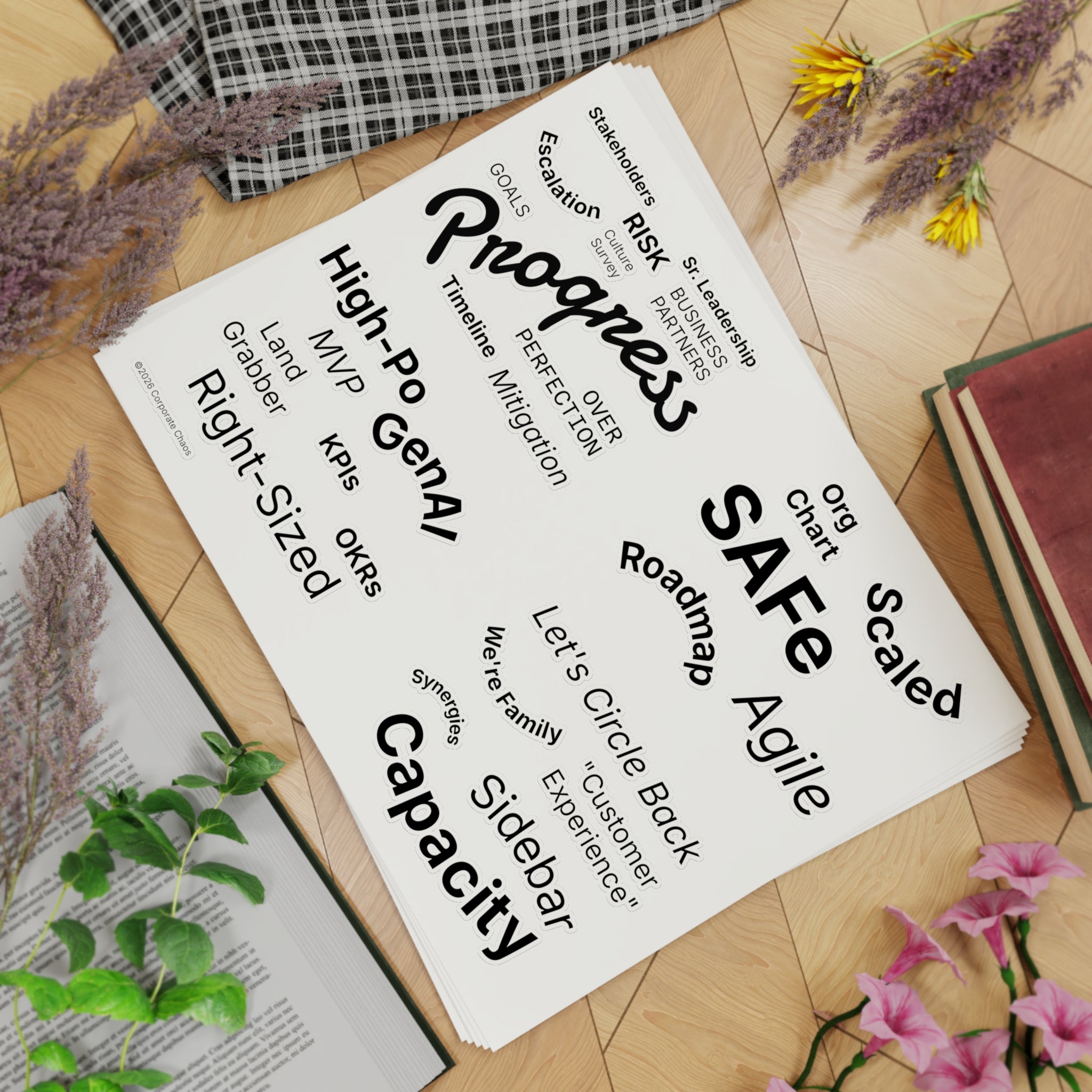 Corporate Phrases We Love to Hear™ - 5 - Pack Sticker Sheet Set (Office Humor)