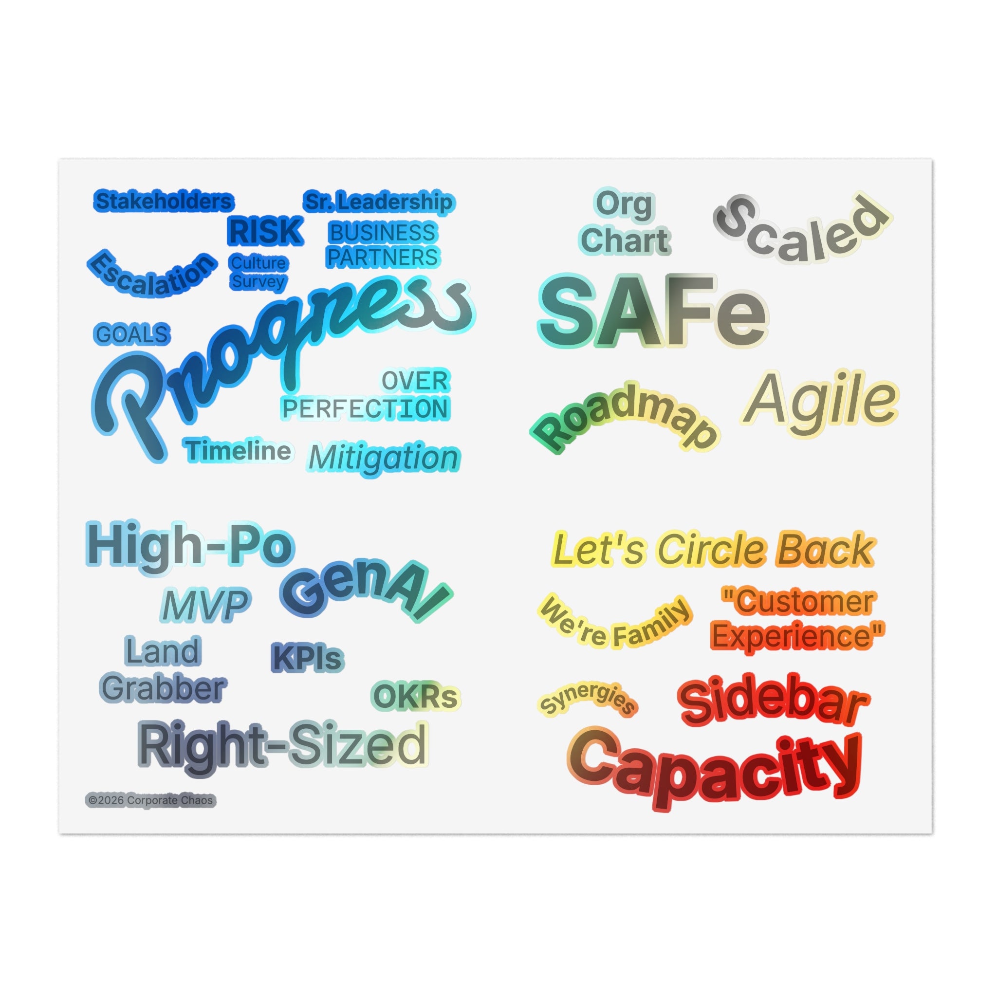 Corporate Phrases We Love to Hear™ - 5 - Pack Sticker Sheet Set (Office Humor)