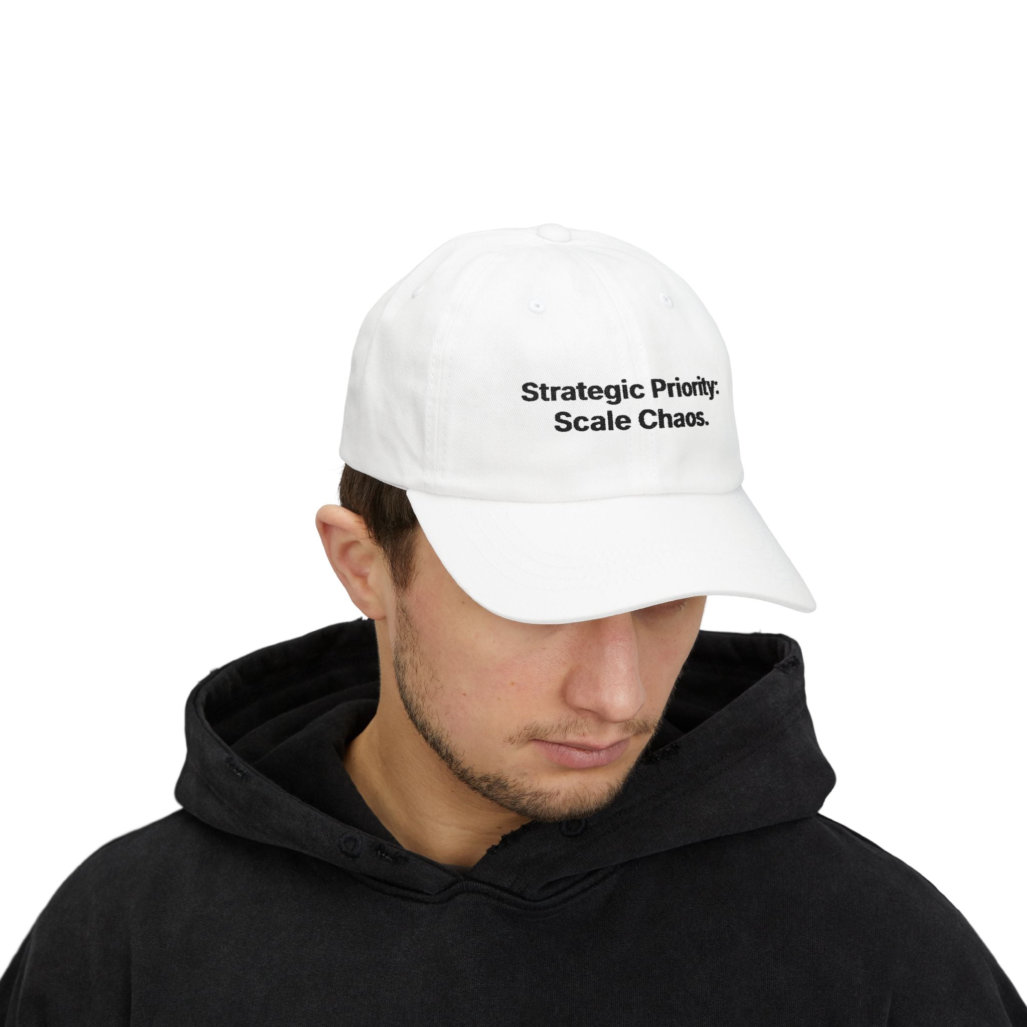 Strategic Priority: Scale Chaos. | Classic Dad Cap (White)