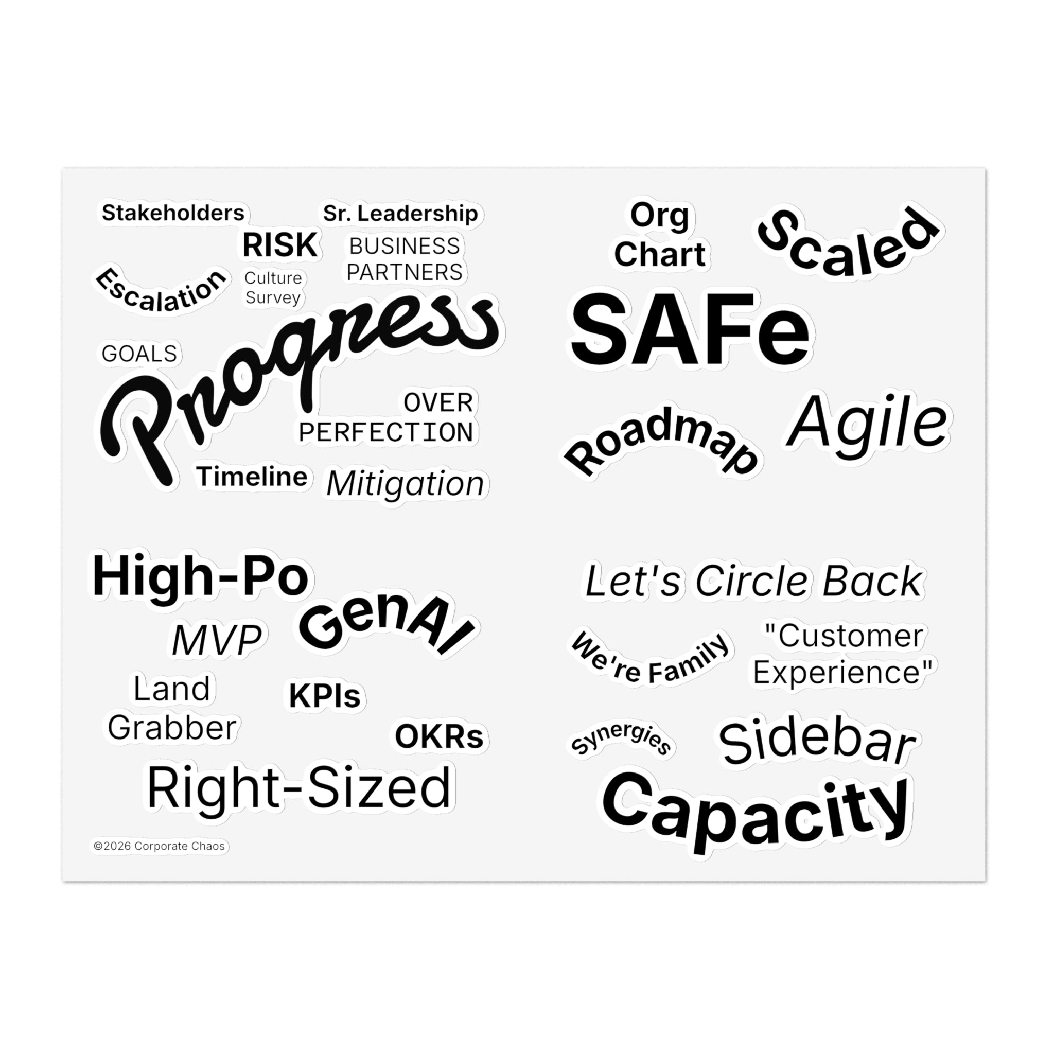 Corporate Phrases We Love to Hear™ - 5 - Pack Sticker Sheet Set (Office Humor)